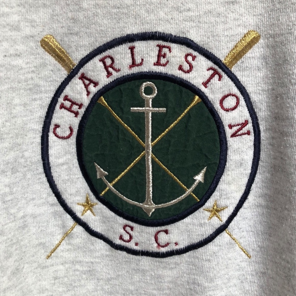 Vintage 90s Hanes Heavyweight Collared Sweatshirt Charleston, SC Anchor Unisex L - Picture 4 of 11